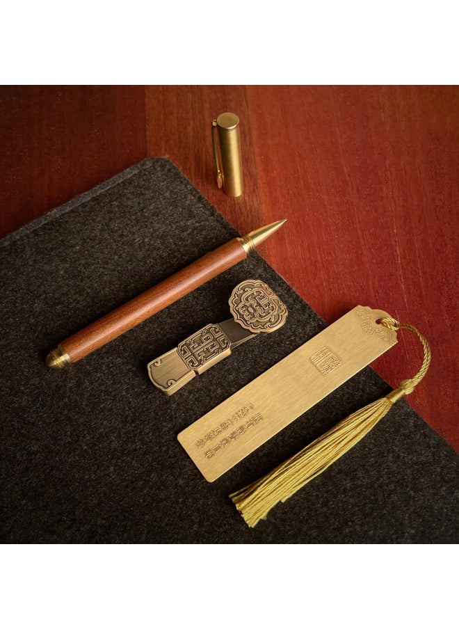 Ruyi U Disk 16g Suit Custom Logo Brass Hollow Ploughing Bookmark Sandalwood Sign Pen School Corporate Gifts-Color:(ruyi U Disk + Bookmark + Book Clip) Blue Gift Box-Capacity:32GB  - Image 5