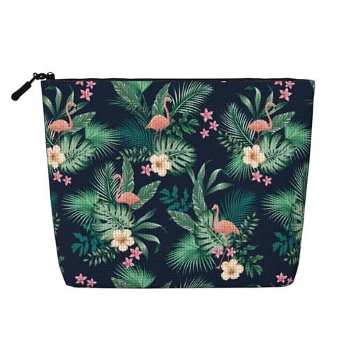 MINIOZE Flamingo Pink Tropical Hibiscus Summer Makeup Bag Travel Cosmetic Bag Organizer Toiletry Bag Make Up Bags For Women Girls Large Light - Image 1