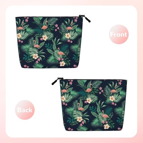 MINIOZE Flamingo Pink Tropical Hibiscus Summer Makeup Bag Travel Cosmetic Bag Organizer Toiletry Bag Make Up Bags For Women Girls Large Light - Image 3