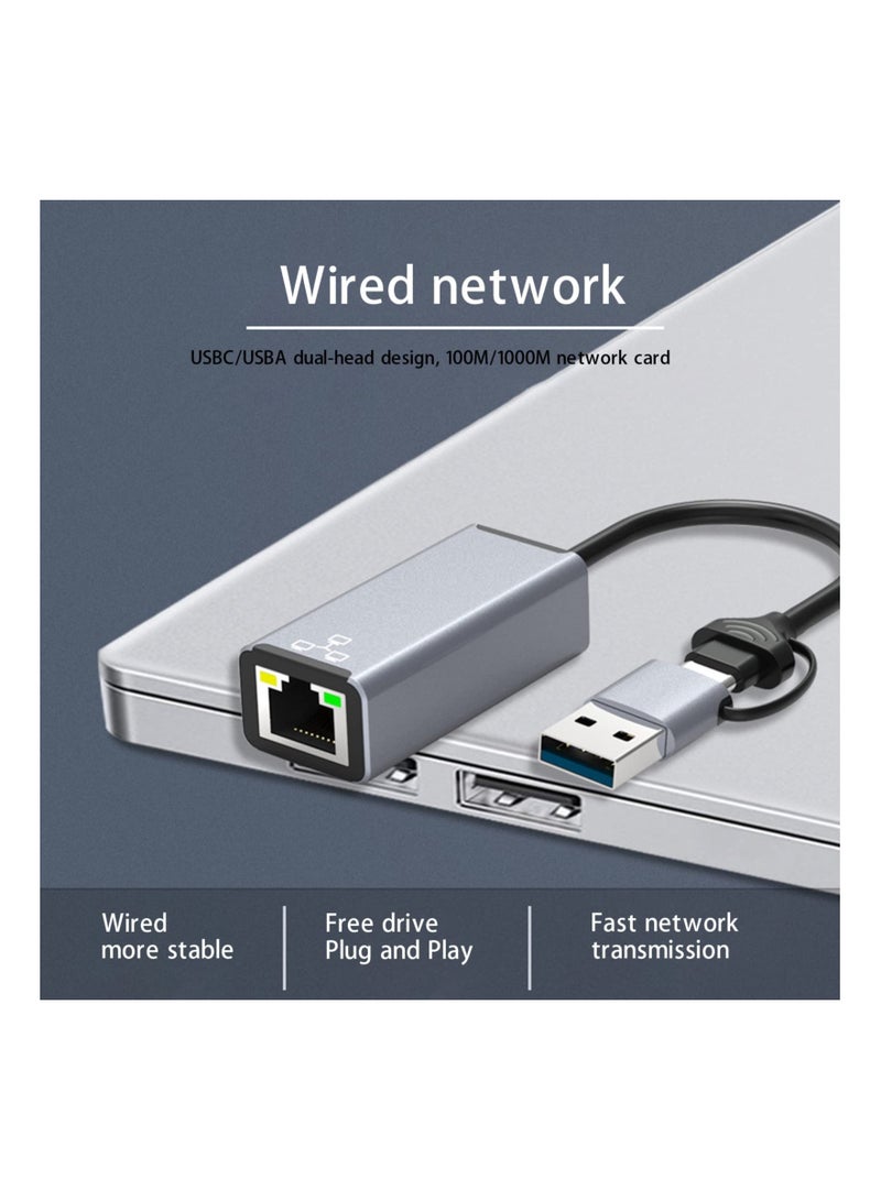 SOLARAE USB to Ethernet Adapter, USB C to Ethernet Adapter, Dual USB A/USB C to RJ45 Type-C 100 Gigabit Ethernet LAN Network, Adapter Fit for MacBooks Pro 2020 MacBooks Air MacBooks OS 10.11-10.15 Windows - Image 3