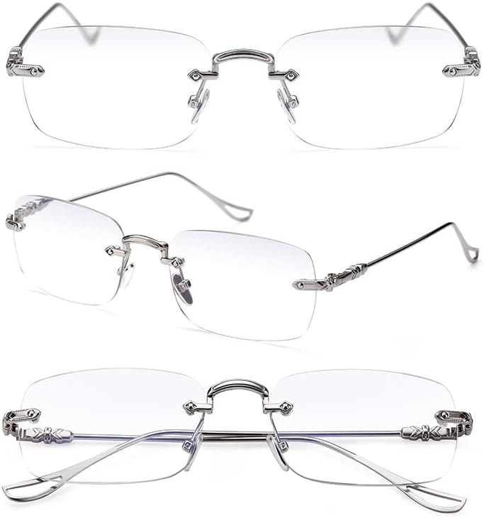 TERAISE 3Packs Frameless Metal Reading Glasses for Men/Women Blue Light Blocking -Rimless Fashion Comfortable Computer Eyeglasses - Image 3