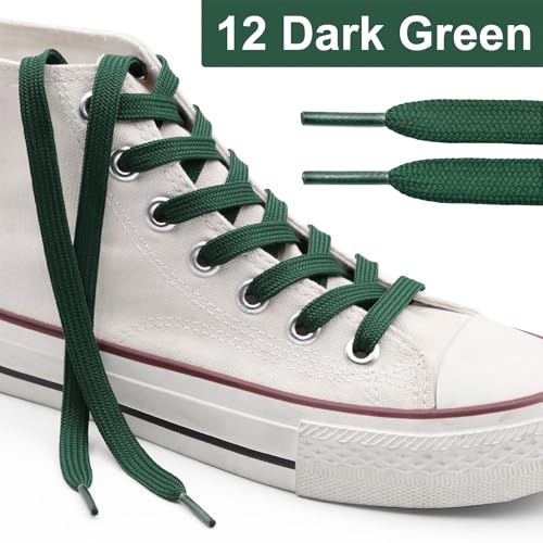YFINE Flat Shoe Laces for Sneakers: 2 Pairs 55 Inch Dark Green 9 MM Wide Thick Athletic Shoelaces - Image 3