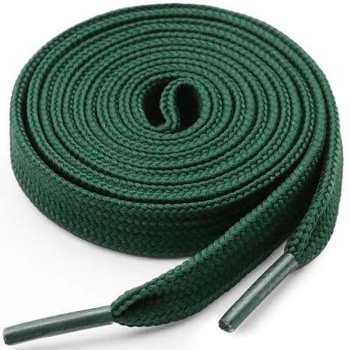 YFINE Flat Shoe Laces for Sneakers: 2 Pairs 55 Inch Dark Green 9 MM Wide Thick Athletic Shoelaces - Image 1