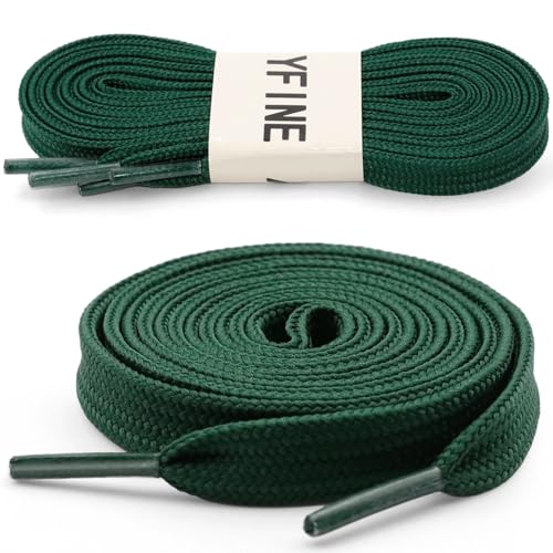 YFINE Flat Shoe Laces for Sneakers: 2 Pairs 55 Inch Dark Green 9 MM Wide Thick Athletic Shoelaces - Image 2