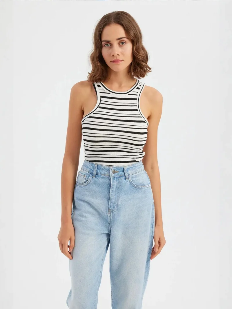 HICCUP Striped Woven Halter-Neck Tank Top