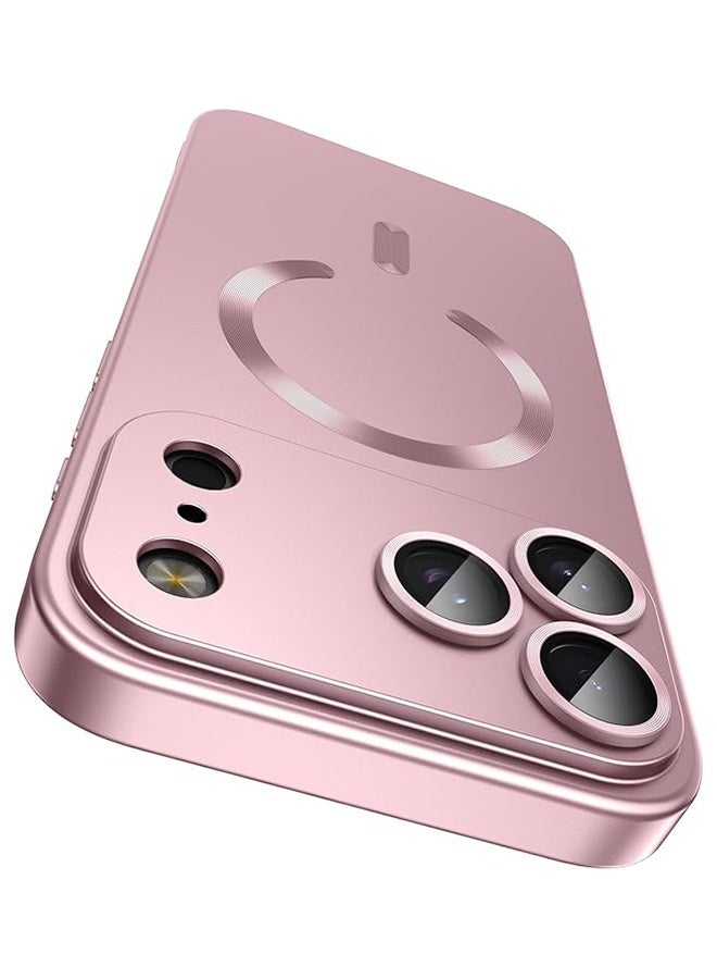 Magnetic Case for iPhone 17 Pro Max, [MagSafe Compatible][Built-in Camera Lens Protector][Light Slim] Soft Silicone Bumper Shockproof Metallic Luster Phone Case for iPhone 17 Pro Max 6.9 inch, Pink - Image 1