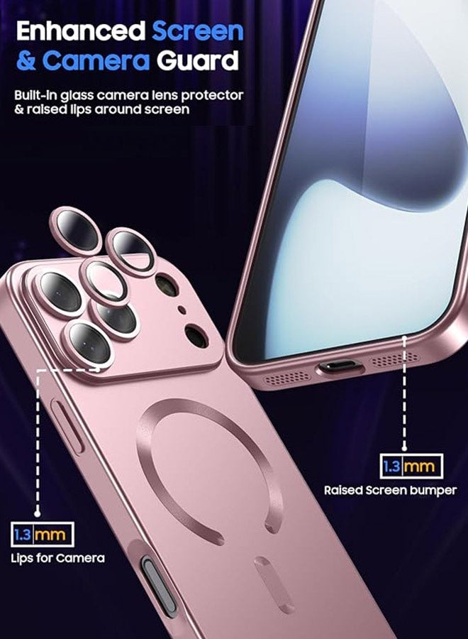 Magnetic Case for iPhone 17 Pro Max, [MagSafe Compatible][Built-in Camera Lens Protector][Light Slim] Soft Silicone Bumper Shockproof Metallic Luster Phone Case for iPhone 17 Pro Max 6.9 inch, Pink - Image 3