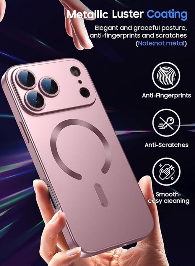 Magnetic Case for iPhone 17 Pro Max, [MagSafe Compatible][Built-in Camera Lens Protector][Light Slim] Soft Silicone Bumper Shockproof Metallic Luster Phone Case for iPhone 17 Pro Max 6.9 inch, Pink - Image 4