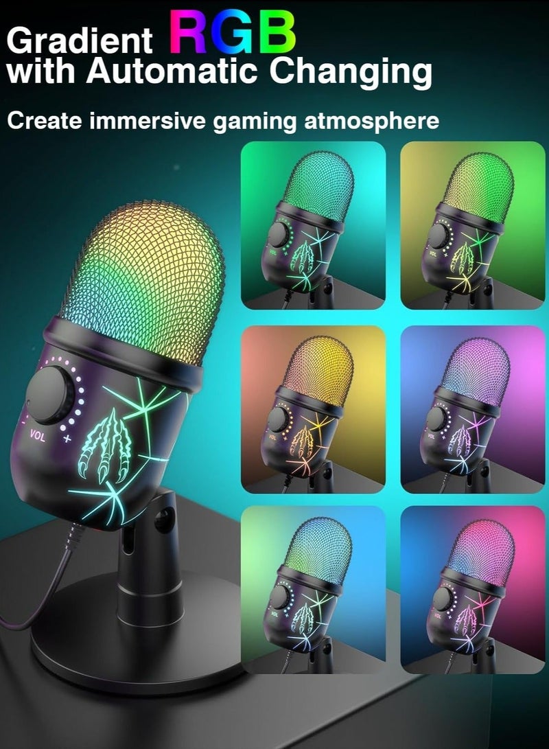 USB Microphone, Plug and Play Gaming Mic for PC, Mac, PS4/5, Podcast Microphone with RGB, Mute, Monitor, Noise Reduction, Volume Gain, Great for Recording, Streaming - Image 3