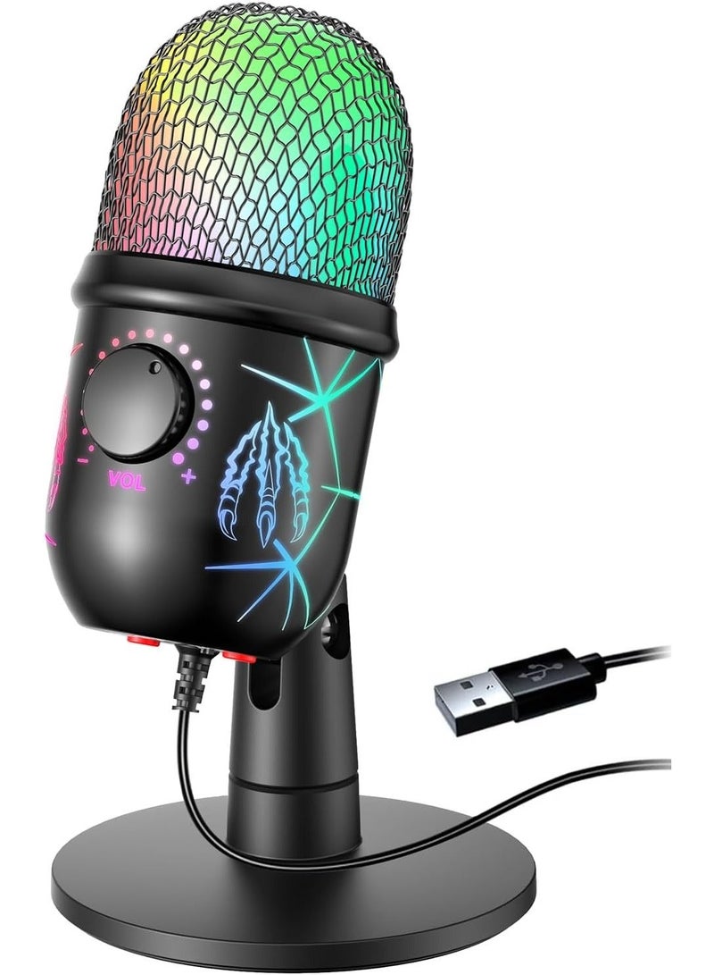 USB Microphone, Plug and Play Gaming Mic for PC, Mac, PS4/5, Podcast Microphone with RGB, Mute, Monitor, Noise Reduction, Volume Gain, Great for Recording, Streaming - Image 1