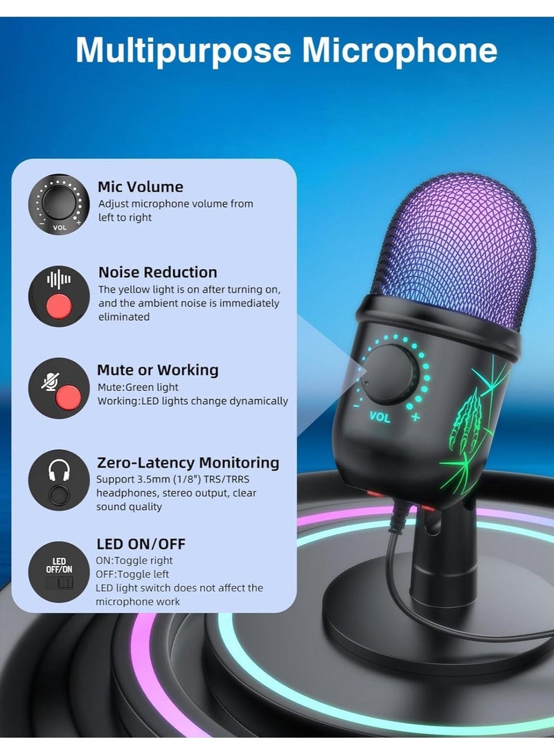 USB Microphone, Plug and Play Gaming Mic for PC, Mac, PS4/5, Podcast Microphone with RGB, Mute, Monitor, Noise Reduction, Volume Gain, Great for Recording, Streaming - Image 2