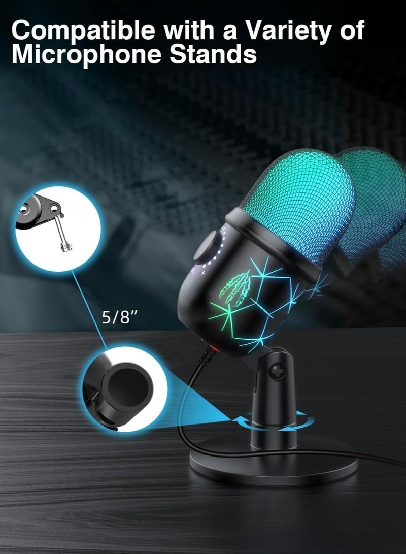 USB Microphone, Plug and Play Gaming Mic for PC, Mac, PS4/5, Podcast Microphone with RGB, Mute, Monitor, Noise Reduction, Volume Gain, Great for Recording, Streaming - Image 5