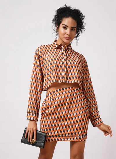 globus Globus Women Printed Long Sleeves Crop Shirt With Skirt
