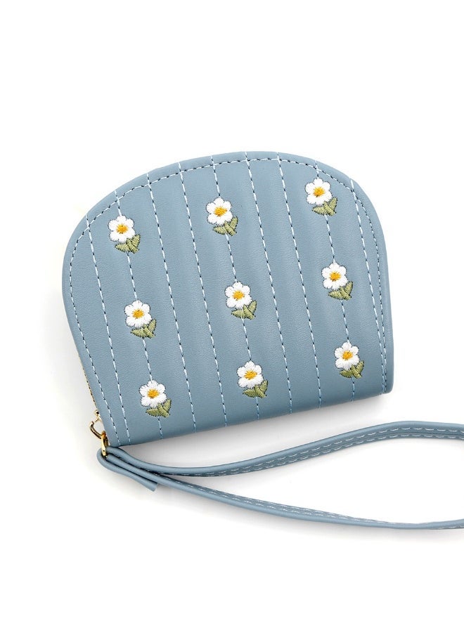 NIBEMINENT Fresh And Sweet Lady Card Bag Embroidered Zipper Clutch Bag Coin Purse Multi-card Bag  - Image 1