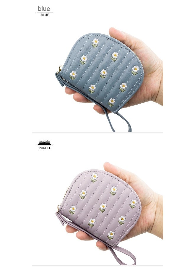 NIBEMINENT Fresh And Sweet Lady Card Bag Embroidered Zipper Clutch Bag Coin Purse Multi-card Bag  - Image 2