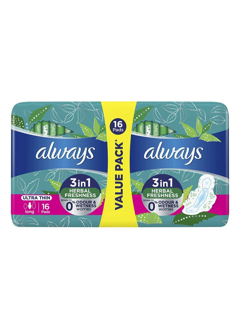 Always Always Ultra Thin 3 *1 Herbal Freshness Long Sanitary Pads - 16 Pieces  - Image 1