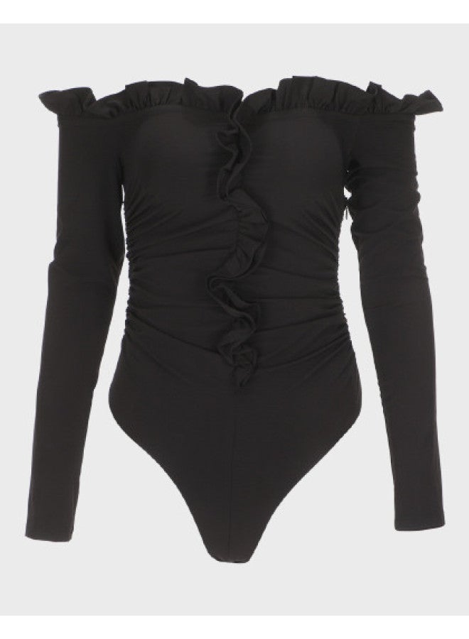 Zara solid Color Elegant Pleated Bodycon Off-shoulder Jumpsuit Blouse - Image 1