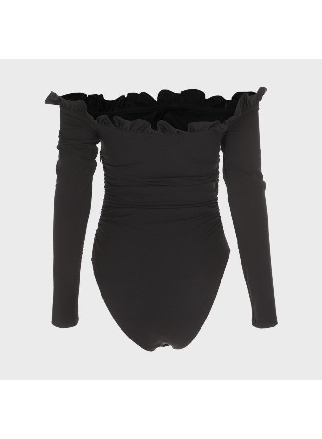 Zara solid Color Elegant Pleated Bodycon Off-shoulder Jumpsuit Blouse - Image 3