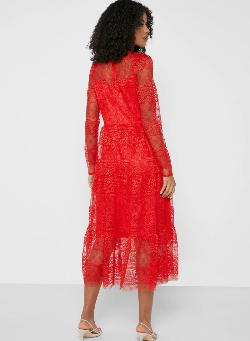 VERO MODA Lace Detail Maxi Tier Dress