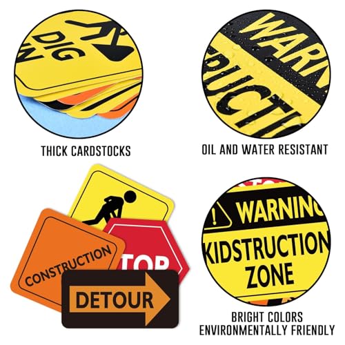 Wernnsai زينة حفلات البناء من WERNNSAI - 12 قطعة من مستلزمات حفلات عيد الميلاد للبنين مع قصاصات شاحنات وعلامات طرق لحفلات تحت الإنشاء وزينة حفلات استحمام الأطفال - Image 3