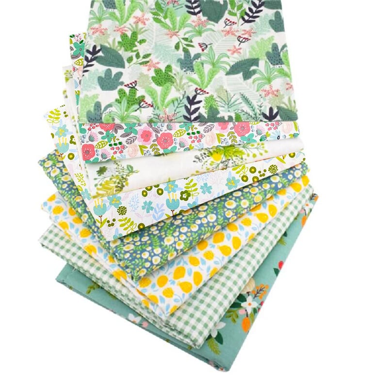 QiMicody Fat Quarters Fabric Bundles, 8 Pcs 100% Cotton 19.69â€ x 19.69â€ (50 x 50cm) Precut Quilting Fabric Squares Sheets for DIY Patchwork Sewing Quilting Crafting, No Repeat Design (Floral Pattern) - Image 1