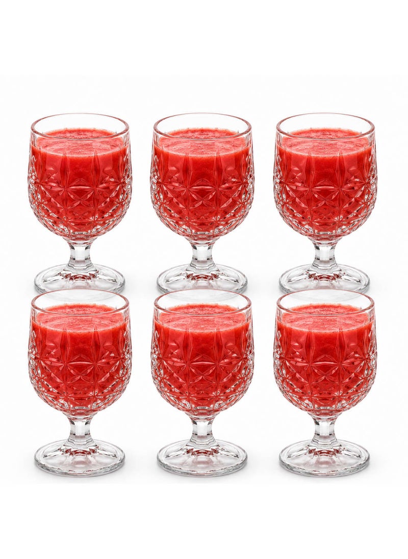 Blinkmax Set of 6 Glass Cups with Crystal Cut Pattern, Durable Embossed Design for Juice and Drinks - Transparent - Image 1