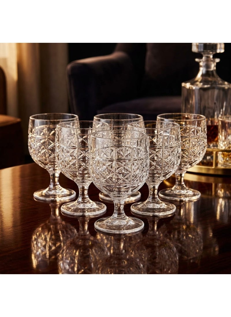 Blinkmax Set of 6 Glass Cups with Crystal Cut Pattern, Durable Embossed Design for Juice and Drinks - Transparent - Image 4