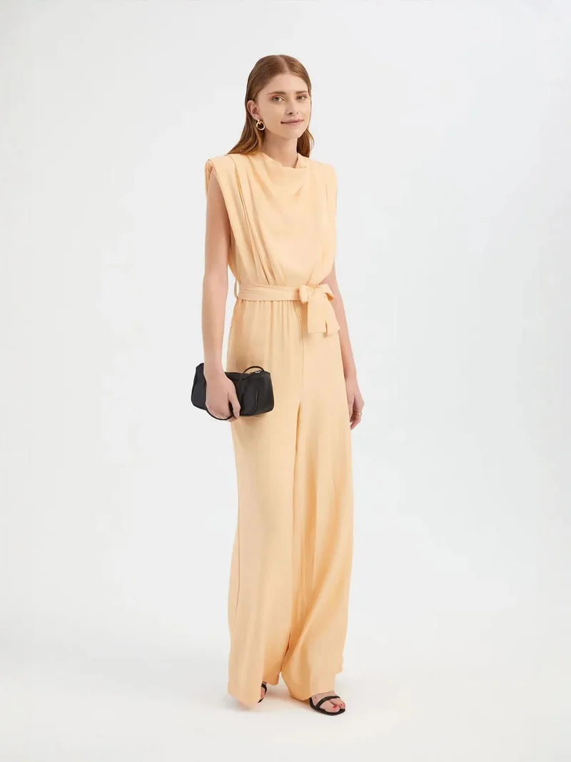 HICCUP Crew Neck Wide Leg Jumpsuit with a Belt Detail