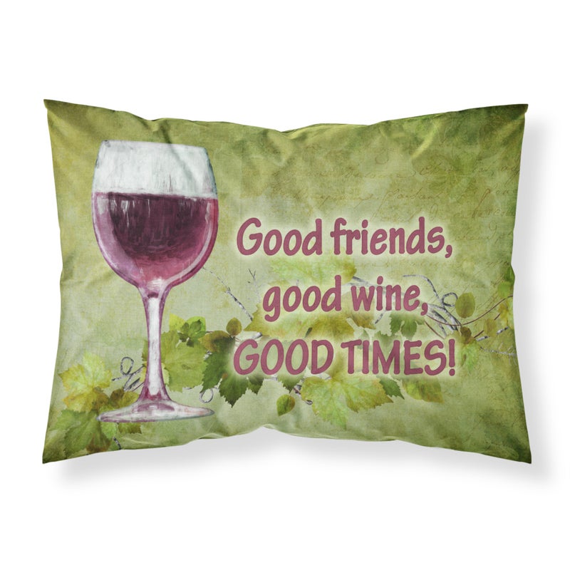 ""Caroline's Treasures SB3070PILLOWCASE Good Friends Good Wine Good Times نسيج ممتص للرطوبة غطاء وسادة قياسي كبير متعدد الألوان""