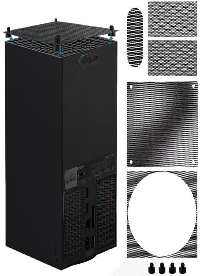 Chanvoo Dust Filter Compatible with Xbox Series X, Accessory Set with 4 Silicone Plugs & 4 PVC Meshes - High-Density Breathable Metal Mesh Top Protection (Black) - Image 1