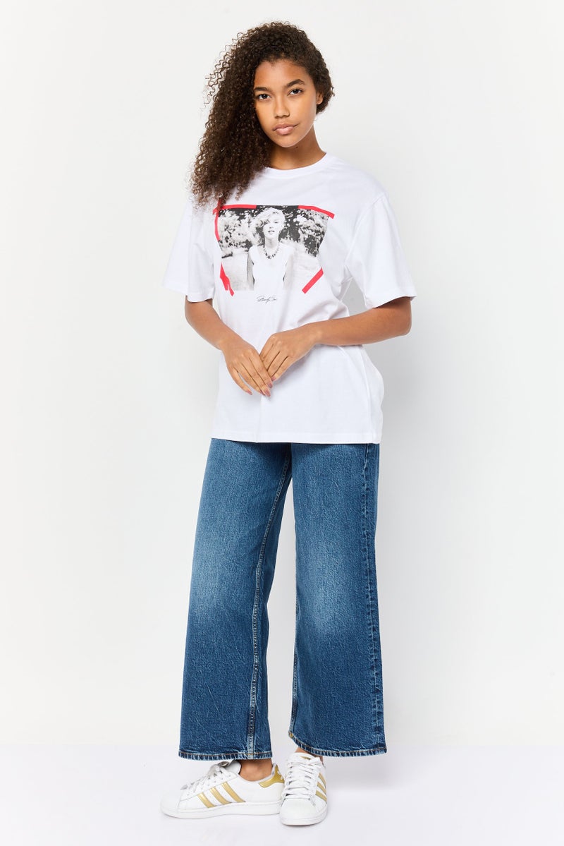 Marlyn Monroe Women Crew Neck Graphic Print T-Shirt, White - Image 3