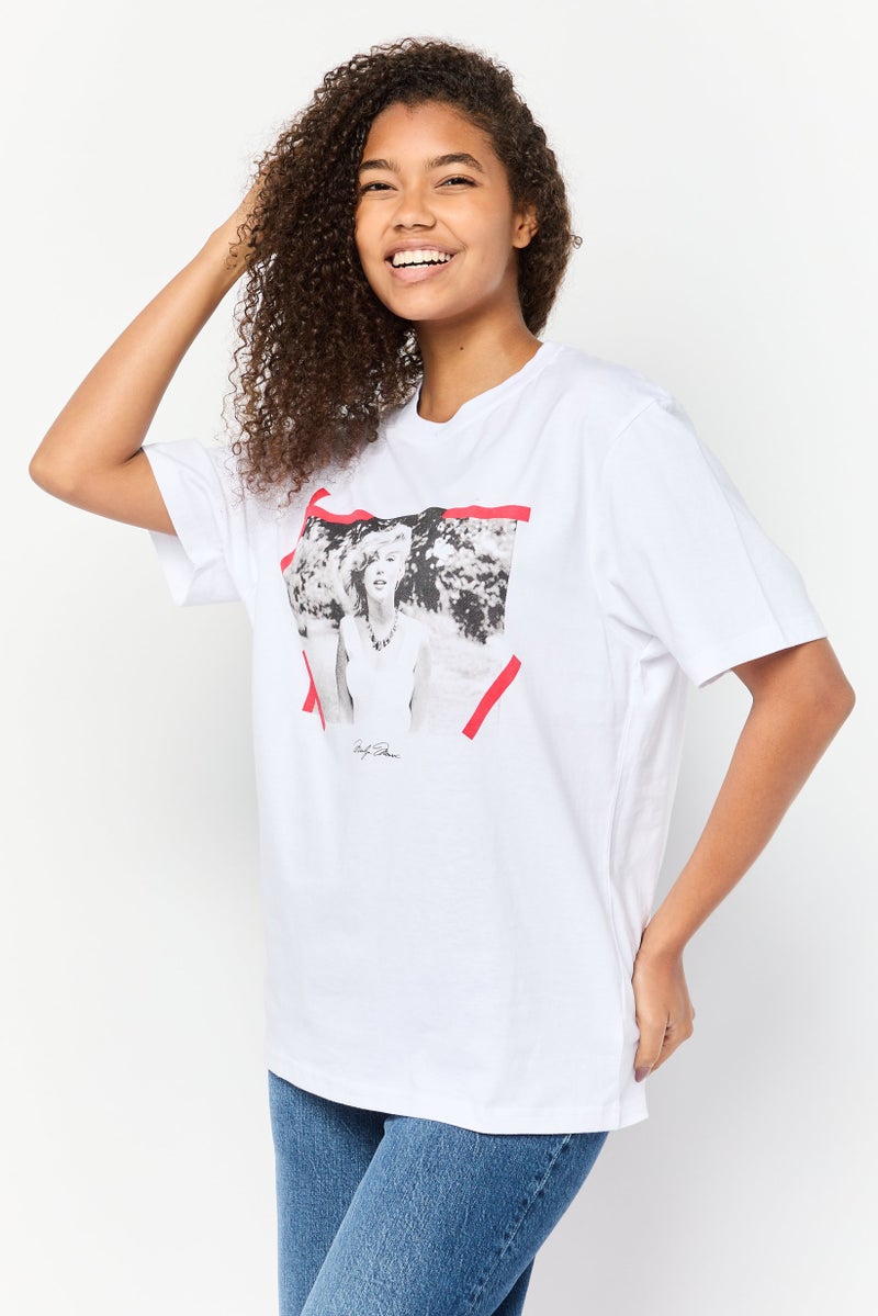 Marlyn Monroe Women Crew Neck Graphic Print T-Shirt, White - Image 1