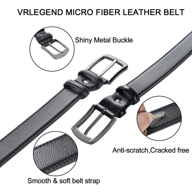 VRLEGEND VRLEGEND Mens Belts Big and Tall 36"-70" Men Leather Belt Casual Work Dress Belt,Black & Brown Colors (58"-62" Waist, Black)  - Image 3