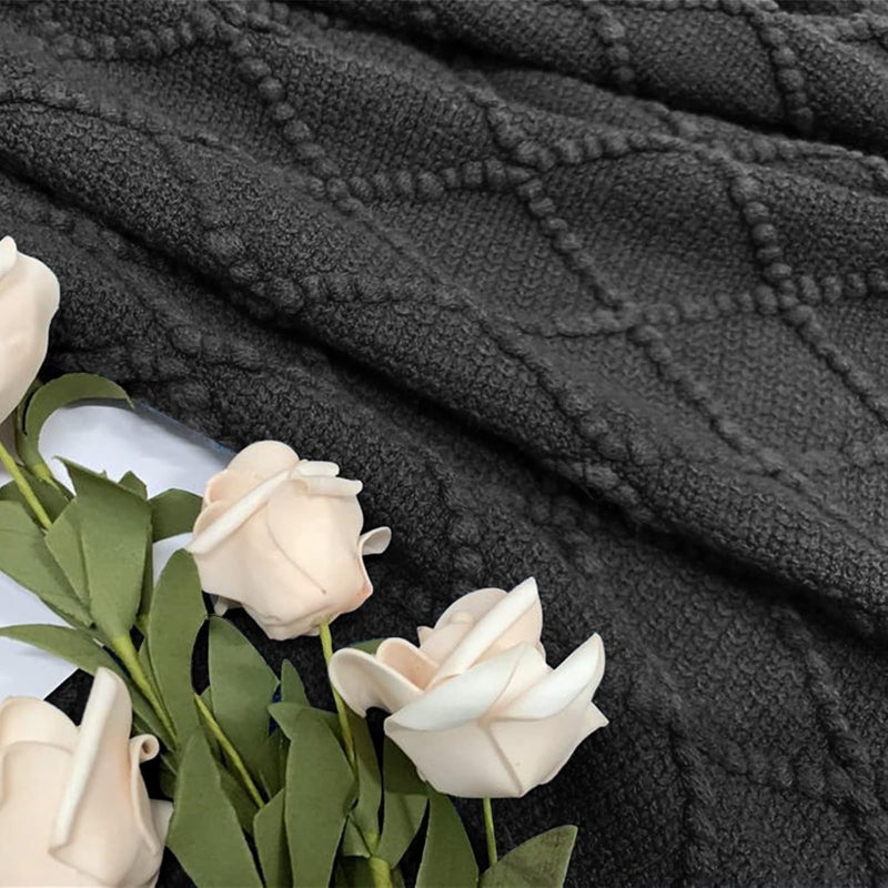 inhand Knitted Throw Blankets for Couch and Bed, Soft Cozy Knit Blanket with Tassel, Dark Grey Lightweight Boho Decorative Blankets and Throws, Farmhouse Warm Woven Blanket for Men and Women, 60"x80" - Image 4