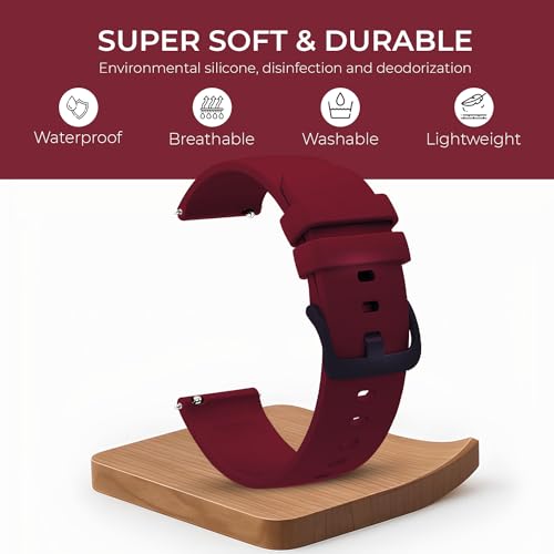 PunnkFunnk Punnk Funnk 20mm Silicone Band Strap with Metal Buckle Compatible with Amazfit GTS 2 Mini, Amazfit Bip/U/Pro/Lite, Bip S, Amazfit GTS/ 2/2e, Amazfit GTR, Samsung Galaxy Watch 4/5 20mm Lugs(Wine Red) - Image 2