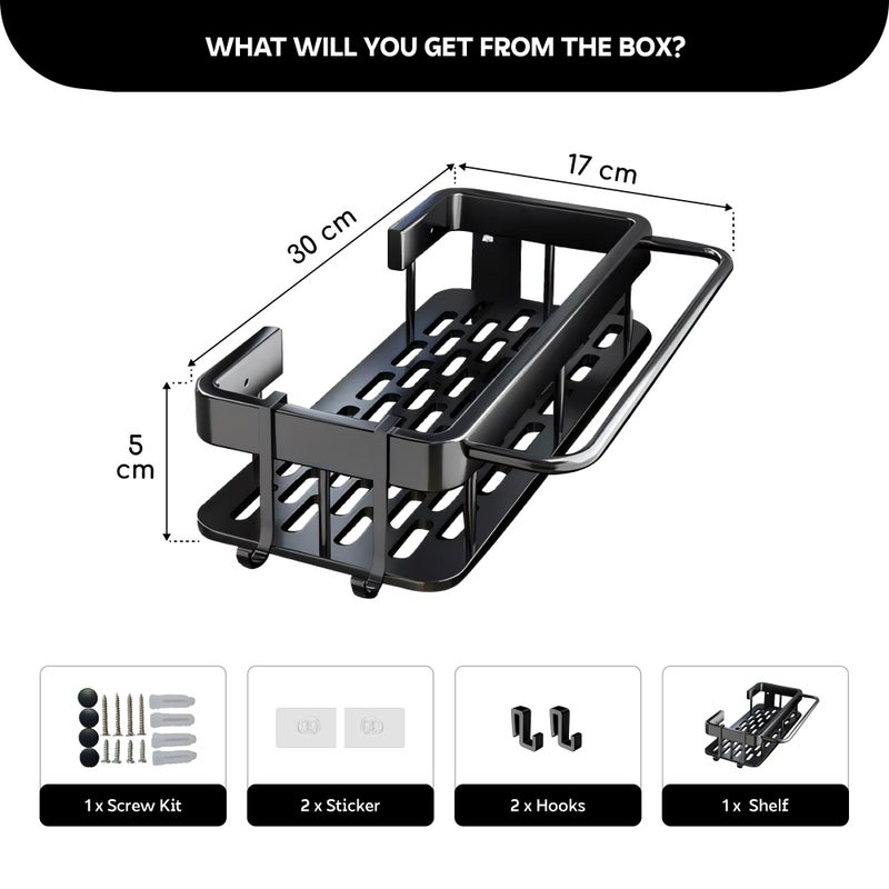 MIORAH No Drill Bathroom Shelves | Bathroom Accessories Set | Adhesive Black Carbon Steel Shelf | Pack of 1 - Image 2