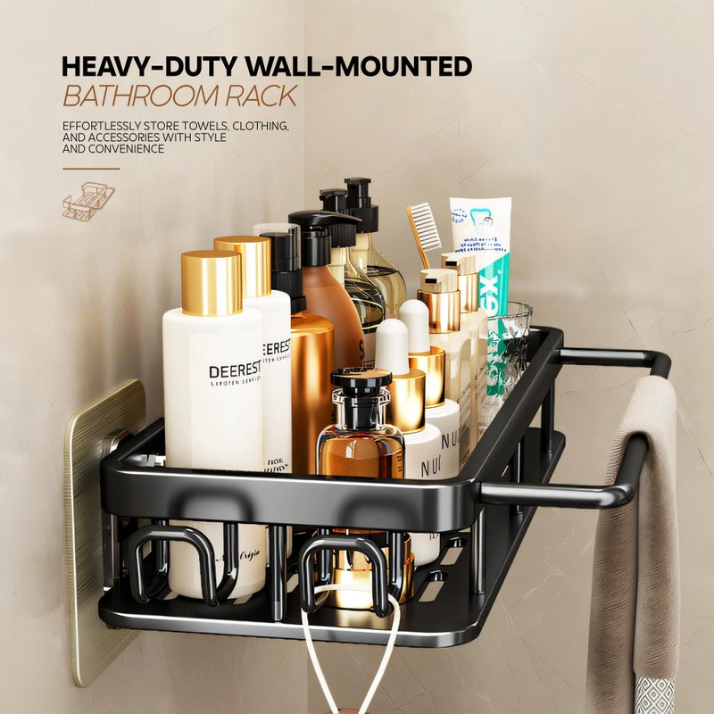 MIORAH No Drill Bathroom Shelves | Bathroom Accessories Set | Adhesive Black Carbon Steel Shelf | Pack of 1 - Image 3