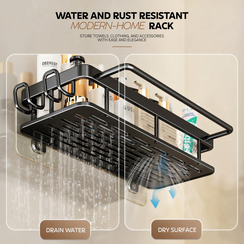 MIORAH No Drill Bathroom Shelves | Bathroom Accessories Set | Adhesive Black Carbon Steel Shelf | Pack of 1 - Image 5
