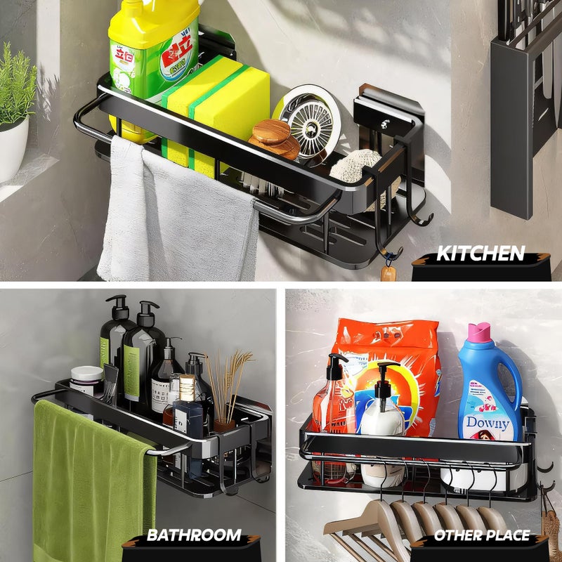 MIORAH No Drill Bathroom Shelves | Bathroom Accessories Set | Adhesive Black Carbon Steel Shelf | Pack of 1 - Image 4