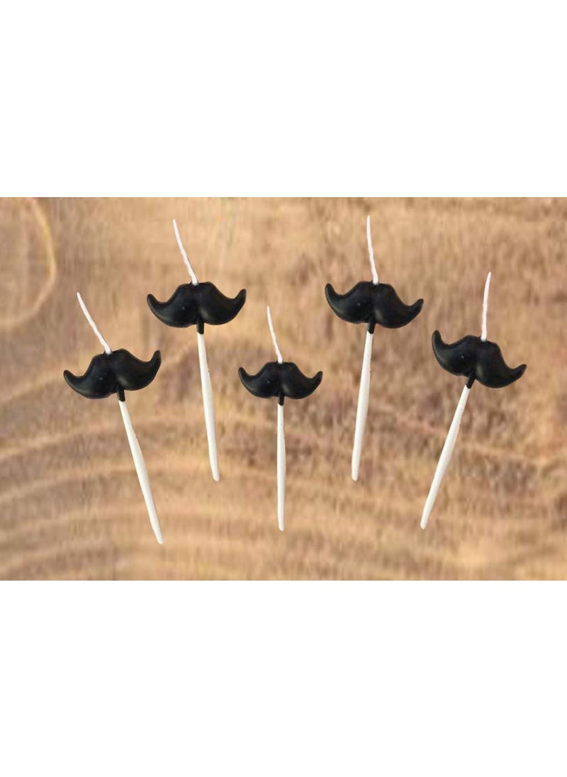 LB L B Moustache Design Birthday Candle for Little Man Theme Party Pack of 5 Black  - Image 1