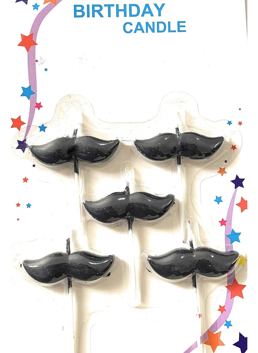 LB L B Moustache Design Birthday Candle for Little Man Theme Party Pack of 5 Black  - Image 2
