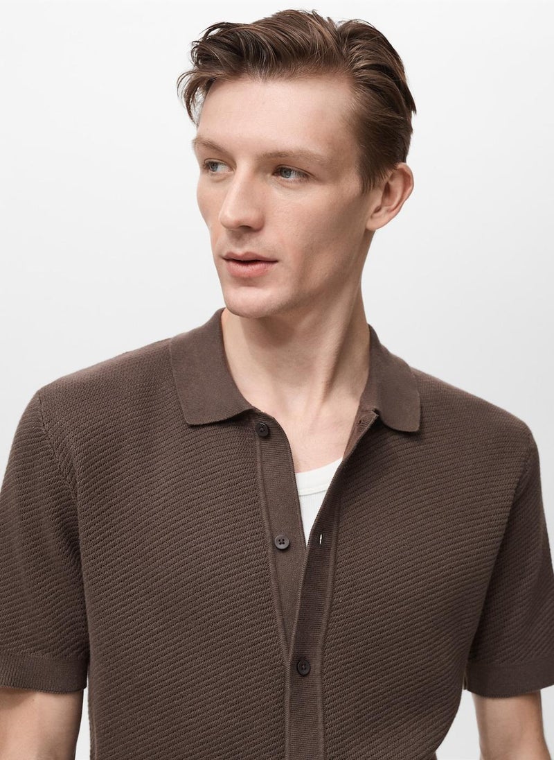 Mango Man Openwork Knitted Structured Shirt  - Image 4