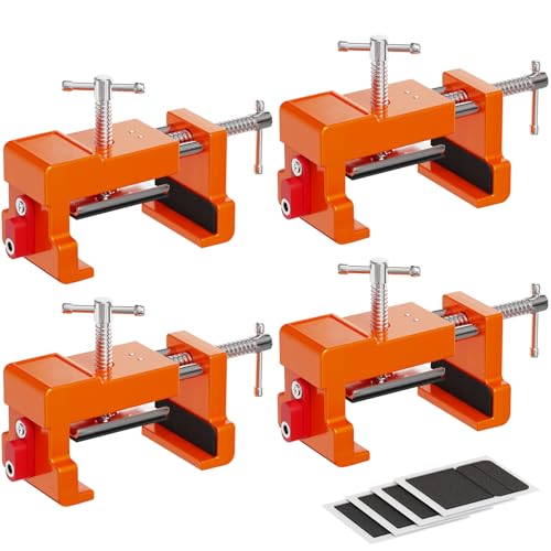 Sebupar Cabinet Clamps, Cabinet Installation Cabinetry Clamps Face Frame Clamps Tools with Two Side Screws and Alignment Plate, 4 Pack, Orange - Image 1