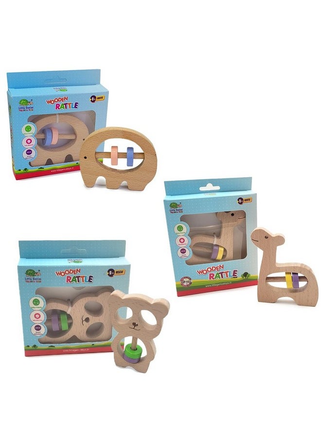 Little Genius - Little Genius Wooden Bird Rattle+ Bear Rattle+ Fish Rattle (Natural Finish Color) | 06 Months Baby Toys Rattle Set of 3 | New Born Baby Toys - Image 1