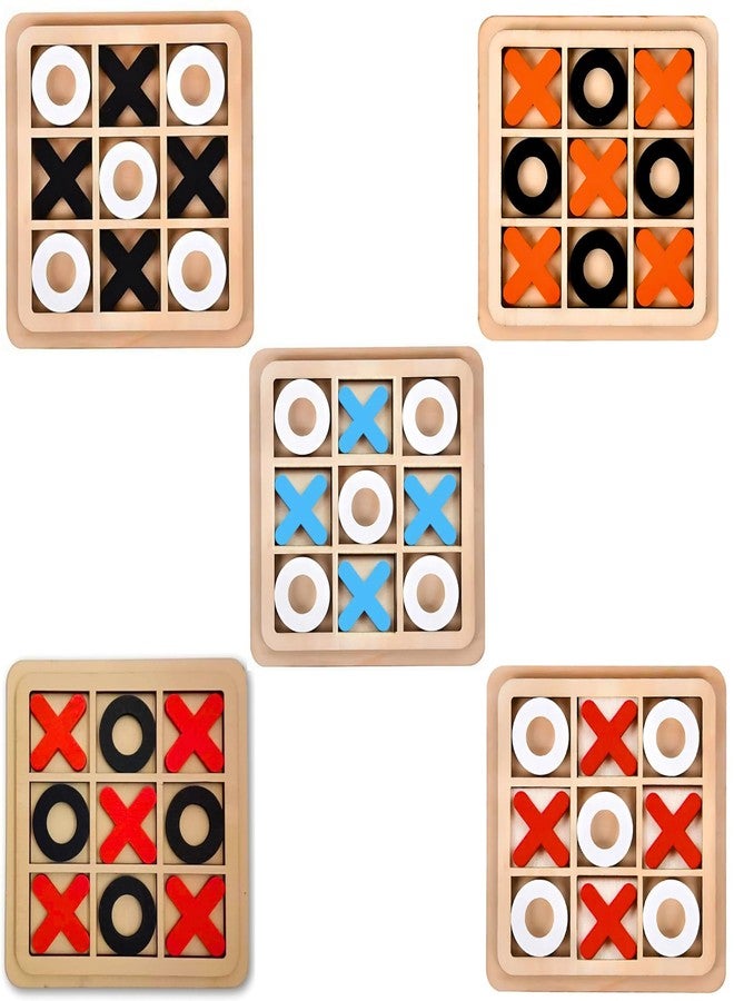 ZELVO Wooden Tic Tac Toe Classic Mind Challenging Cross & Zero Family Board Game for Kids & Adults, Multicolour (Pack of 5) - Image 1