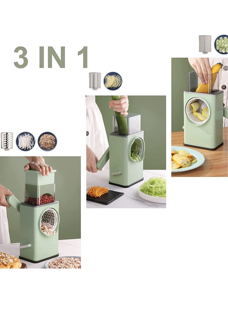 Raxoom Rotary Vegetable Cutter + Cheese Grater - Vegetable Shredder Round Mandoline Slicer, Grater, Salad Maker - Large Feed Port - Suction Base - Vegetable, Fruit, Cookie, OREO, Nuts (Green) - Image 2