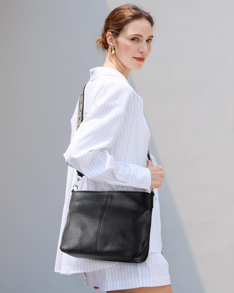 befen Genuine Leather Purse for Women, Black Leather Crossbody Bag Soft Hobo Purse Women's Shoulder Handbags with 2 Removable Straps Designer Cross Body Purses for Everyday & Travel & Work - Image 2