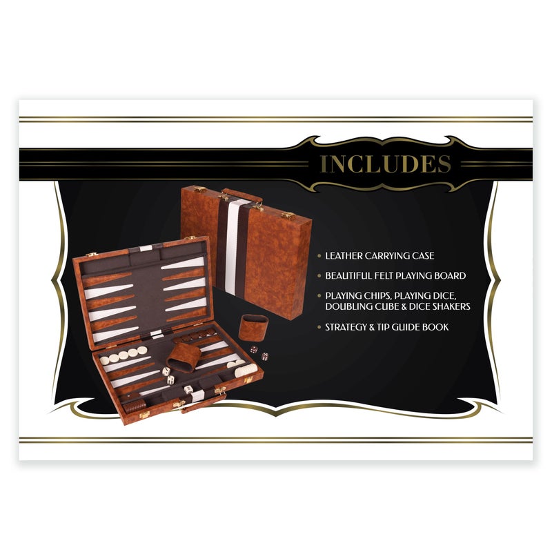 Crazy Games Premium Backgammon 15 Inches Medium Brown - Backgammon Sets for Adults and Kids - Leatherette Back Gammon Board Game Set - Travel Backgammon Set Board Encased with Accessories - Image 5