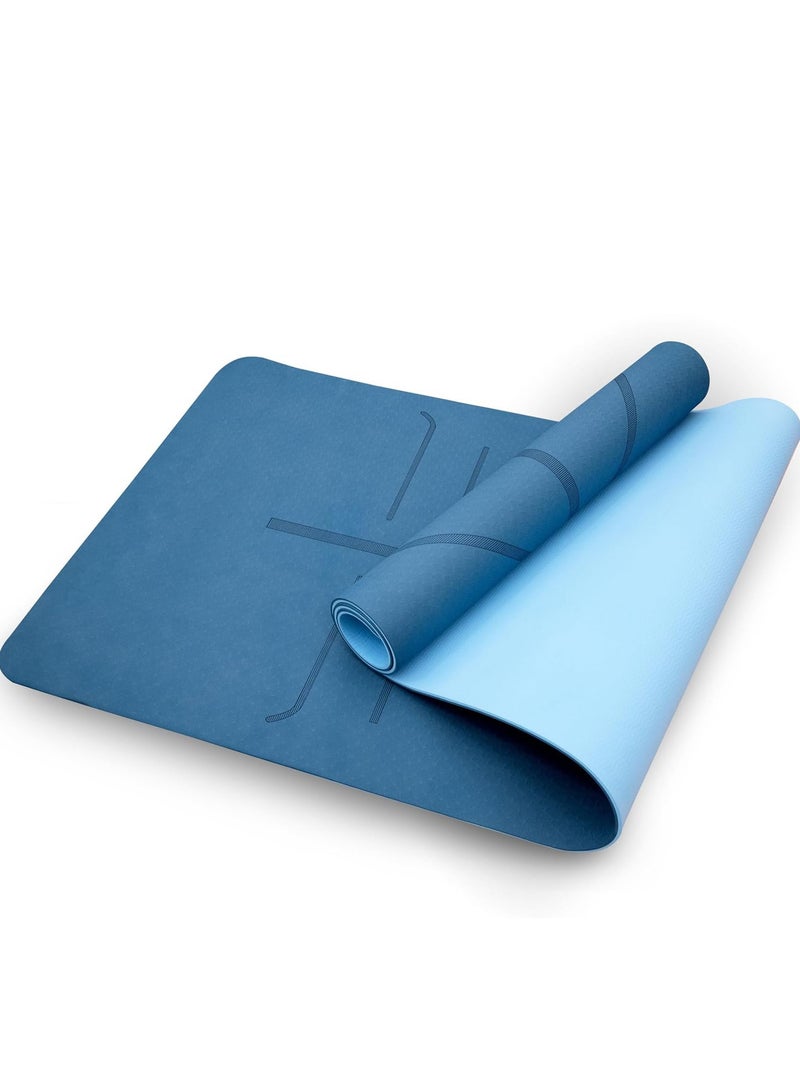 TPE Yoga Mat Double Layer Anti-slip Eco Friendly texture surface (183cmx 61cm)  Position Liens & Hanging Band, Home/Gym Workout - Image 1
