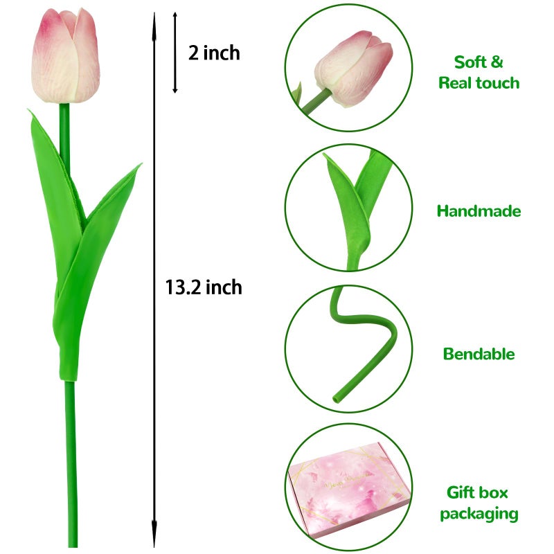 Pseutio 28pcs Pink Flowers Artificial Tulip Stems Real Feel PU Tulips for Easter Spring Wreath Wedding Bouquet Centerpiece Floral Arrangement Cemetery Table DÃ©cor 13" Tall - Image 2